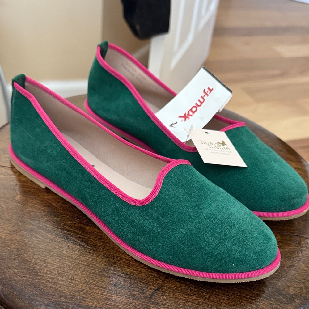 Elegant Green and Pink Women's Flats